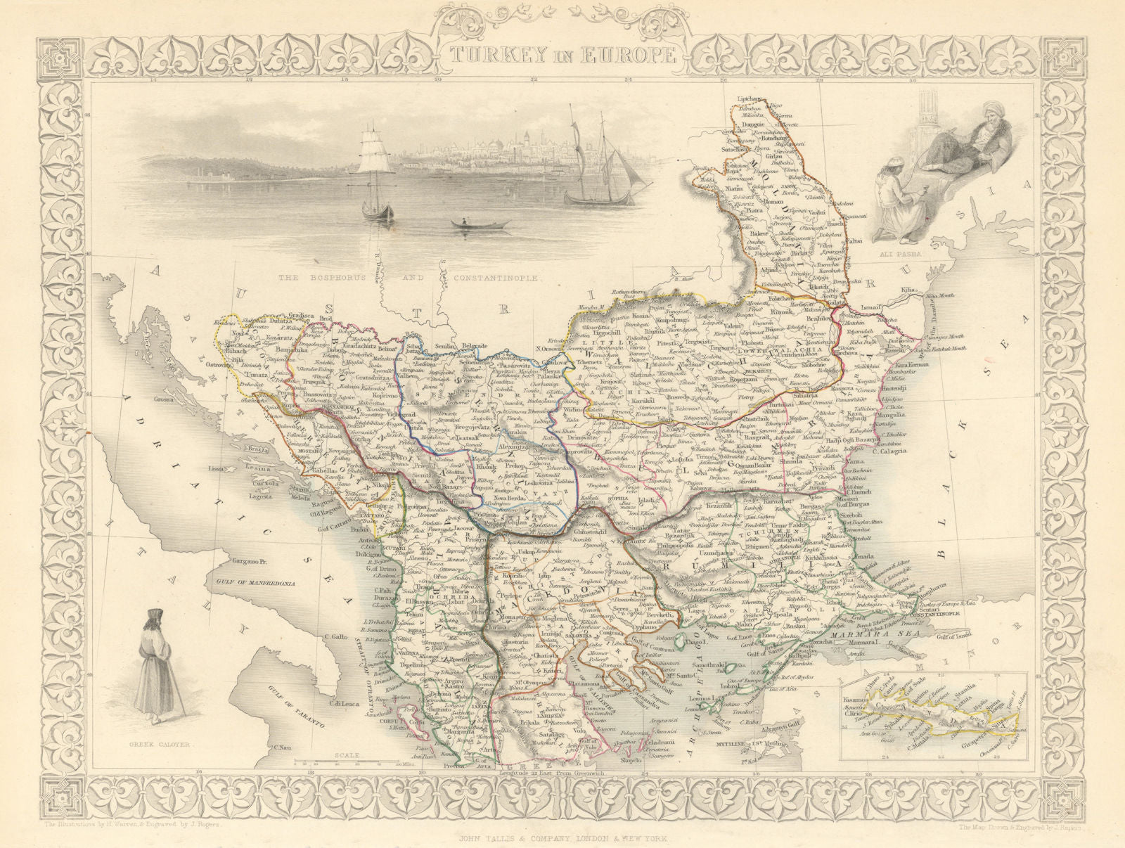TURKEY IN EUROPE. Constantinople view. Rumilia Balkans.TALLIS/RAPKIN 1851 map